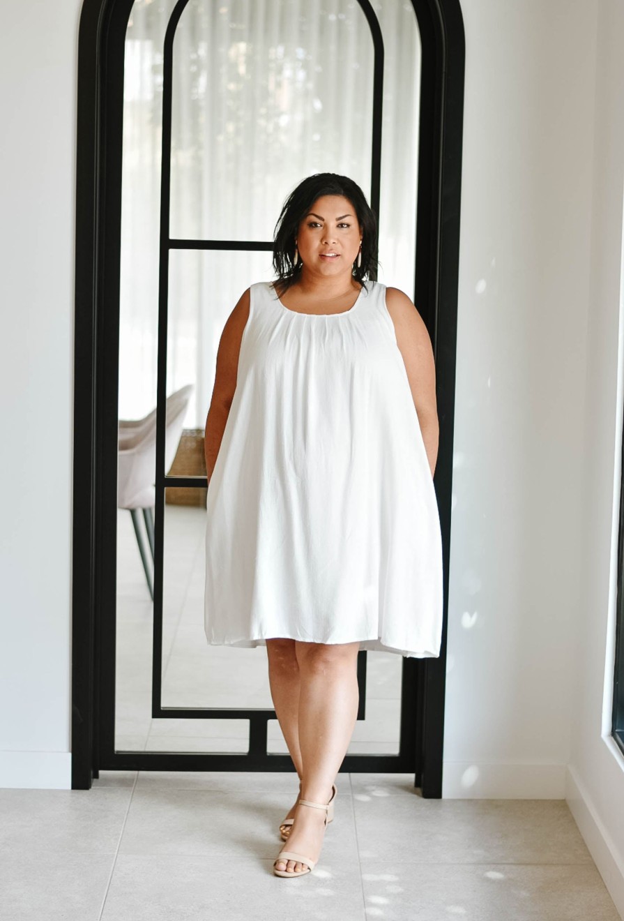 Curve madaboutstyle | White Linen Shift Dress | S-3Xl