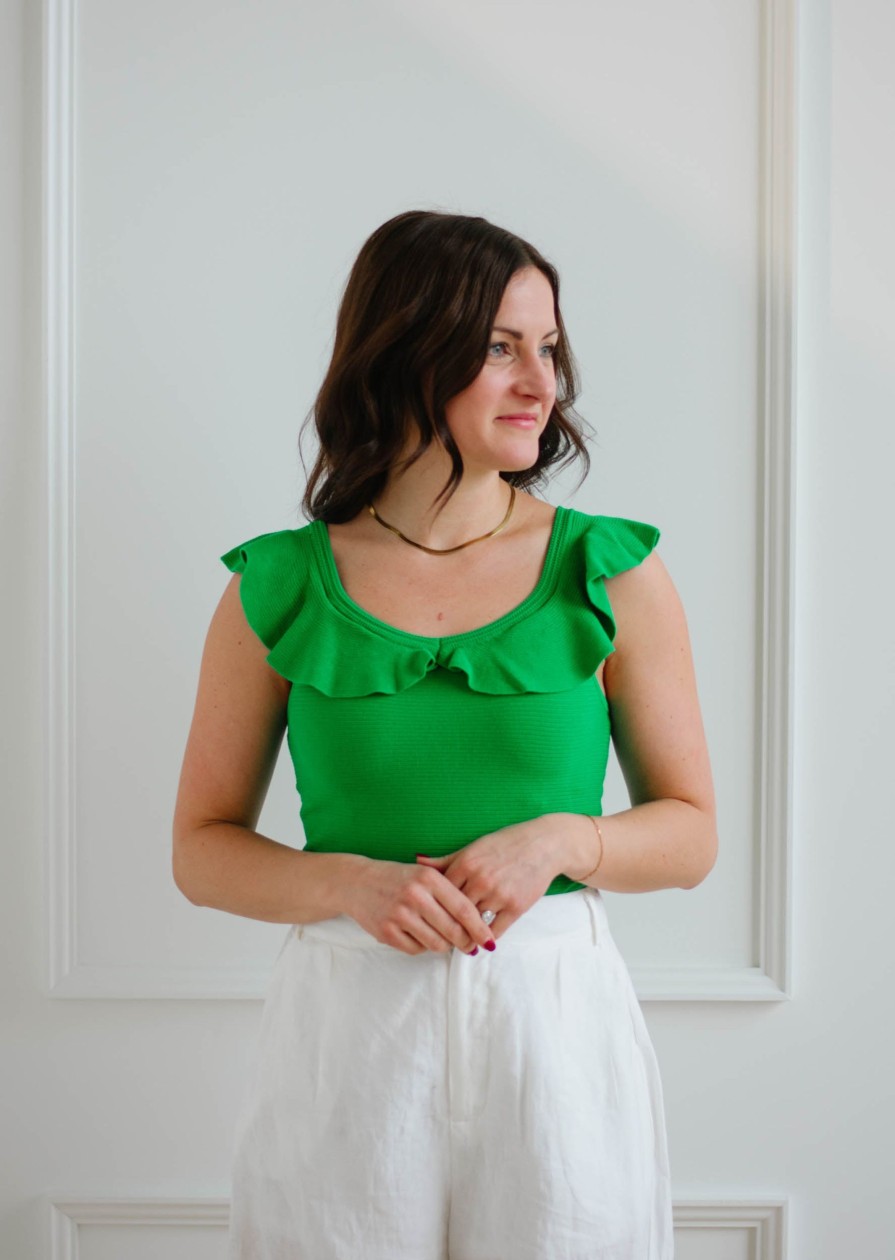 Tops madaboutstyle | Ruffle Knit Tank - Jade