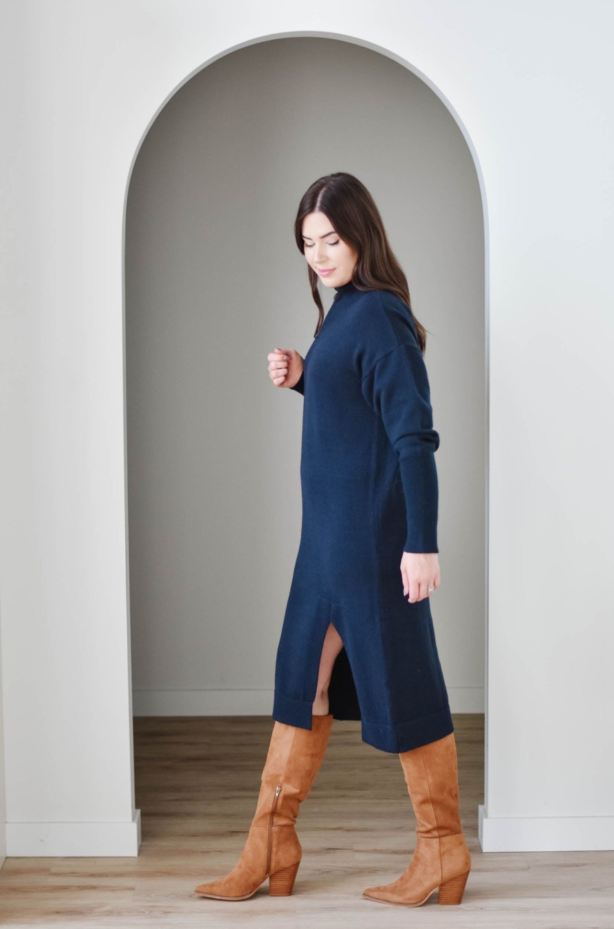 Curve Mad About Style | Tanya Sweater Dress-Navy | Xs-Xxl