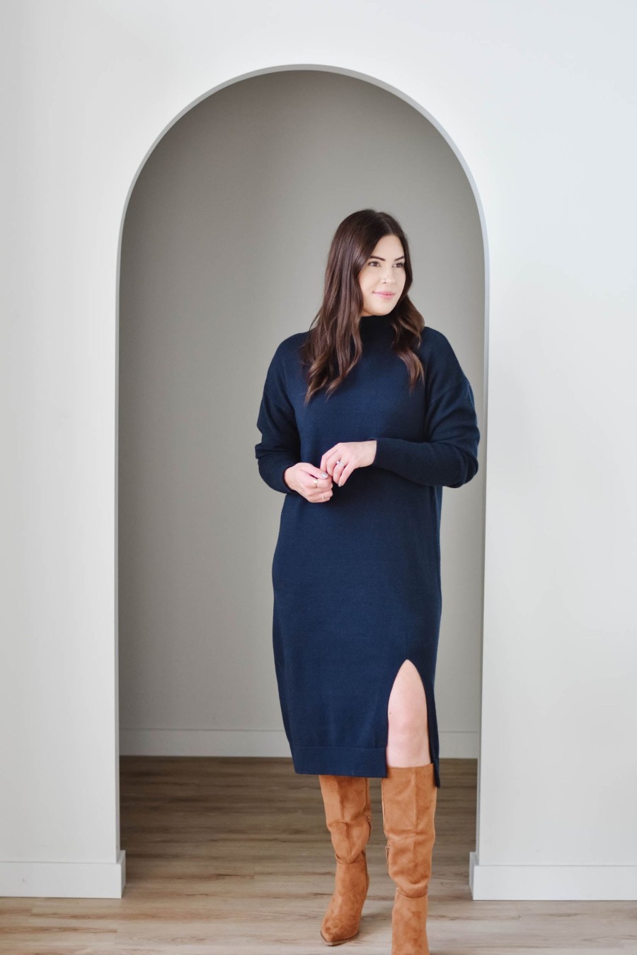 Curve Mad About Style | Tanya Sweater Dress-Navy | Xs-Xxl