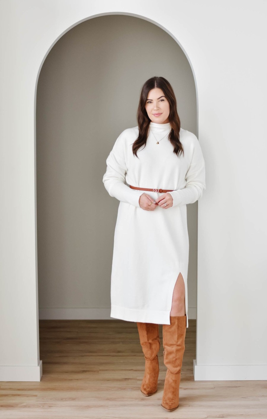 Curve Mad About Style | Tanya Sweater Dress-Ivory | Xs-Xxl