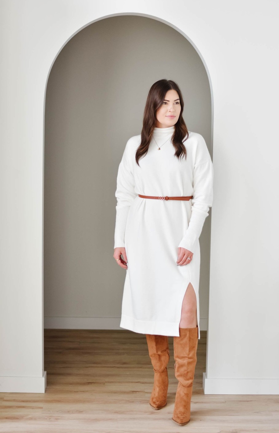 Curve Mad About Style | Tanya Sweater Dress-Ivory | Xs-Xxl