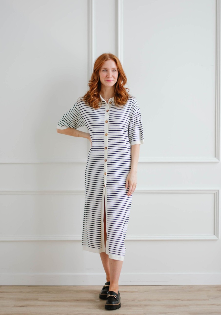 Dresses madaboutstyle | Collared Stripe Knit Dress