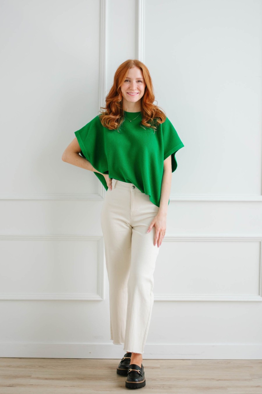 Tops madaboutstyle | First Tee Green Waffle Knit