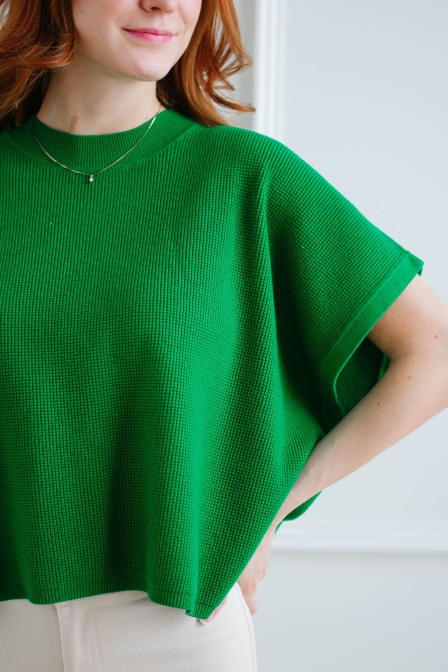 Tops madaboutstyle | First Tee Green Waffle Knit