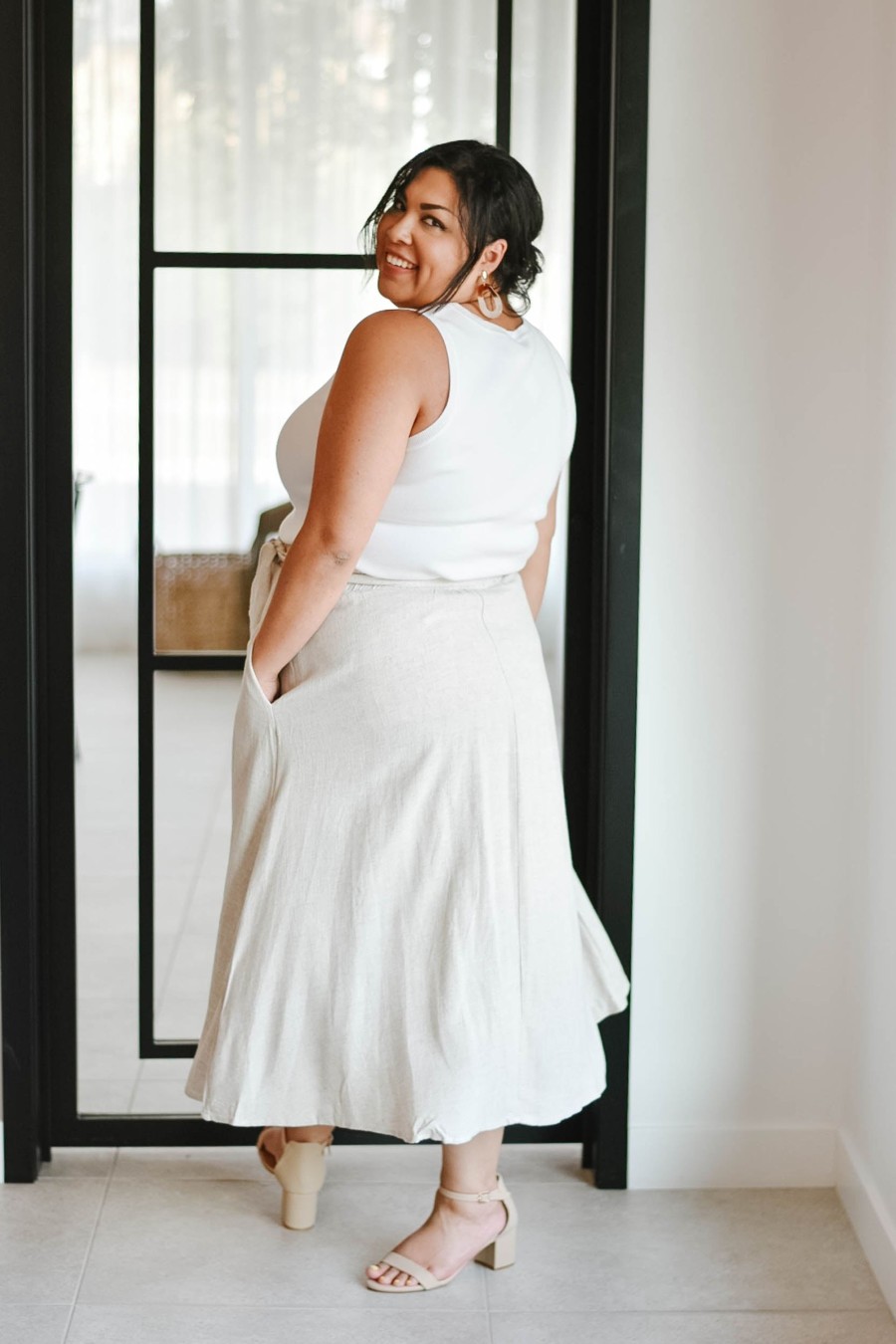 Bottoms madaboutstyle | Linen Wrap Midi Skirt | 1Xl-3Xl