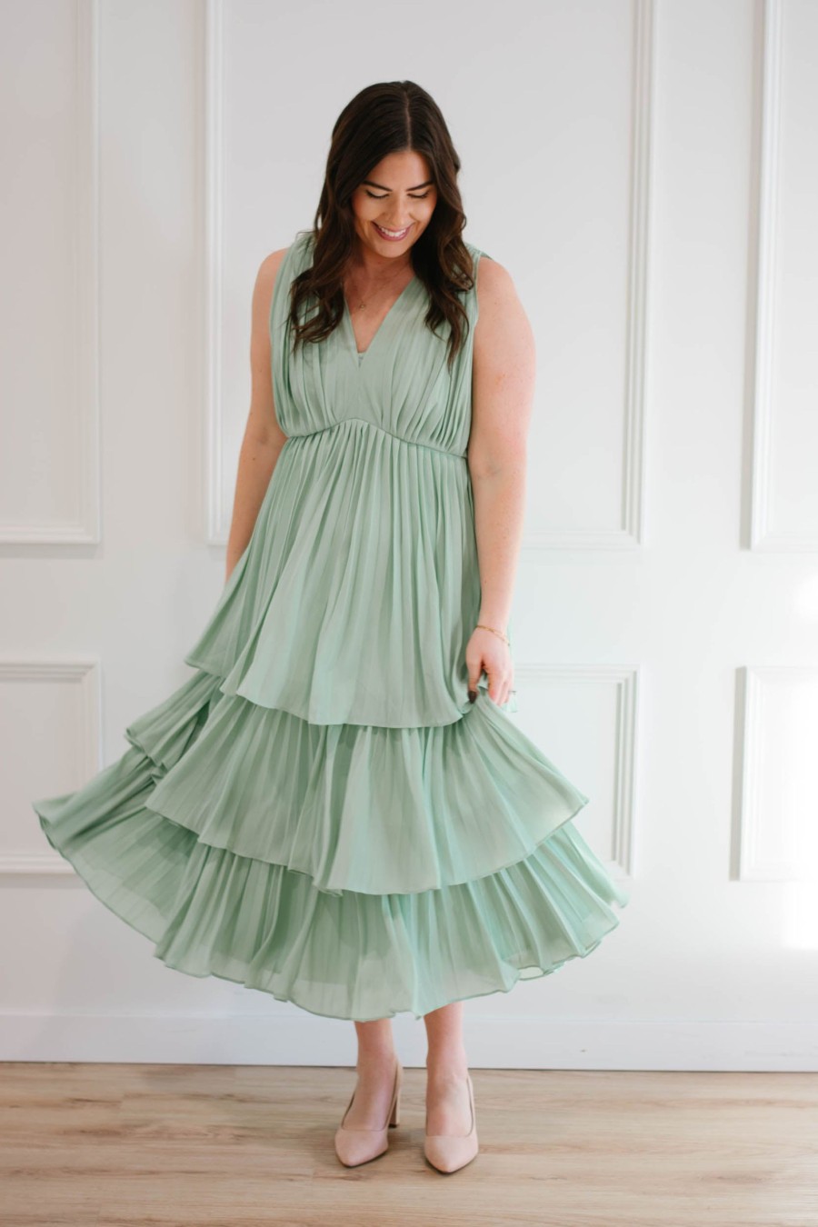 Dresses madaboutstyle | Sage Pleated Maxi Dress