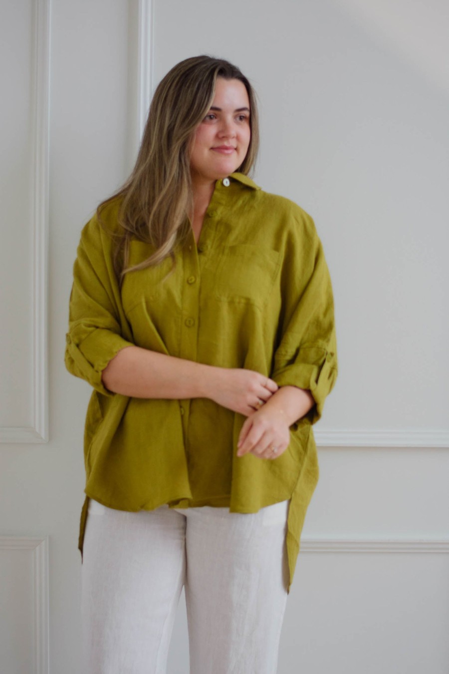 Tops madaboutstyle | Peyton Button Down Coverup - Olive