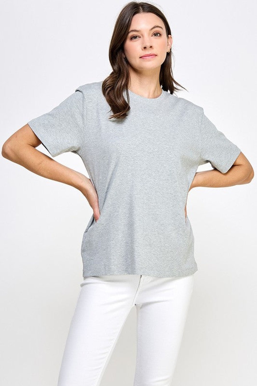 Tops madaboutstyle | Elevated Boxy Cotton Tee- Grey