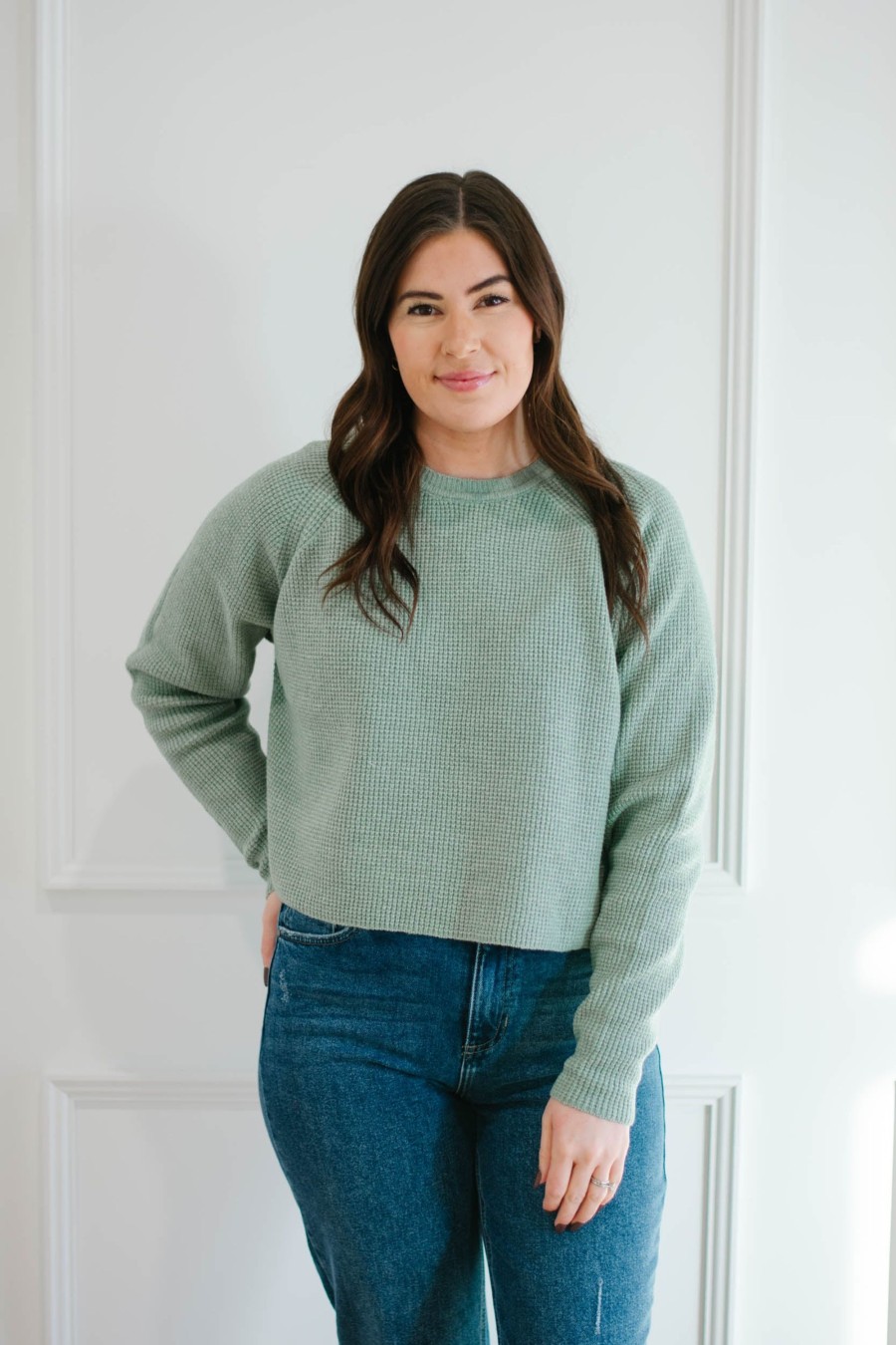 Tops madaboutstyle | Iceberg Green Waffle Knit