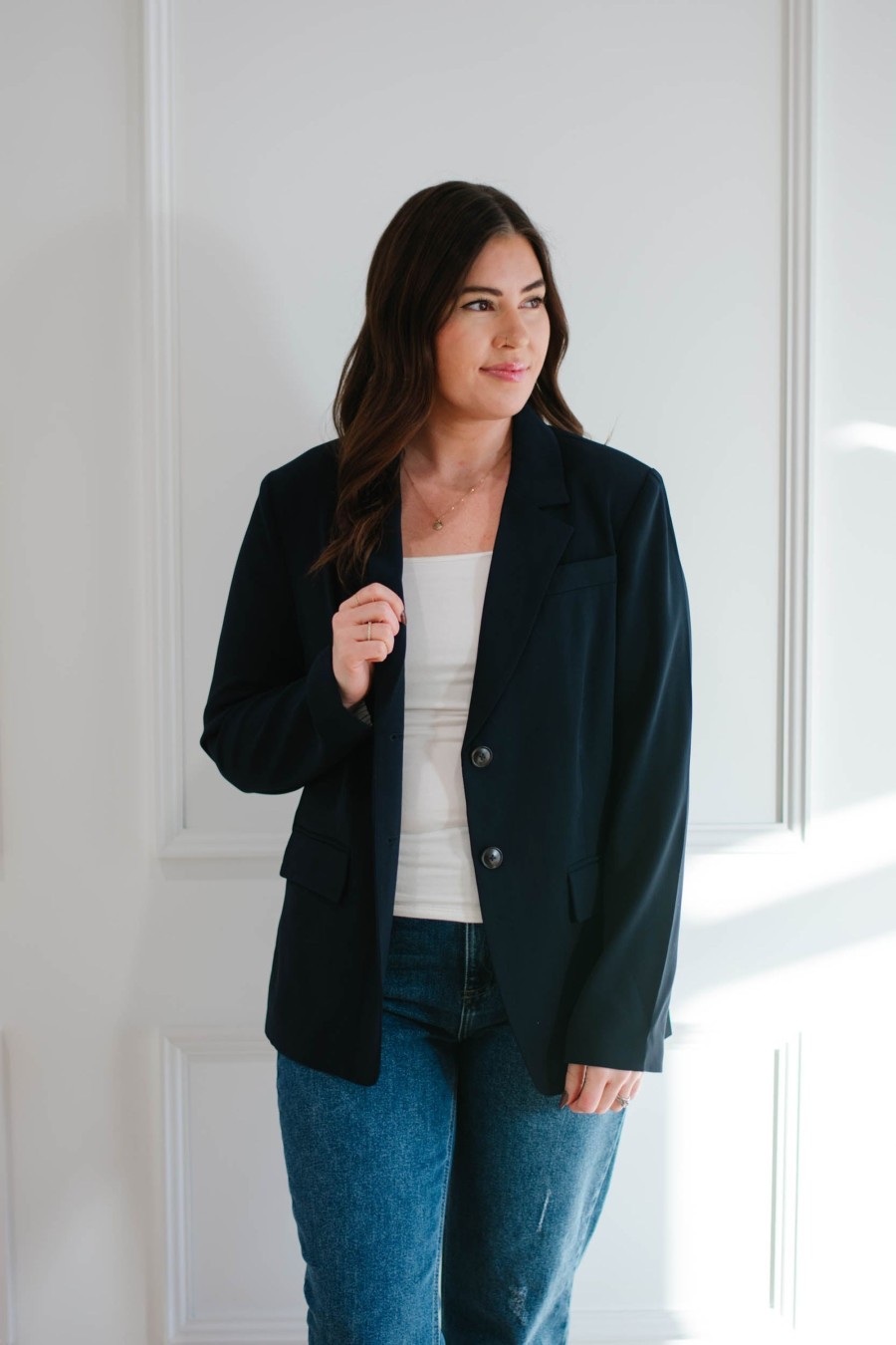 Tops madaboutstyle | Navy Single Breasted Blazer