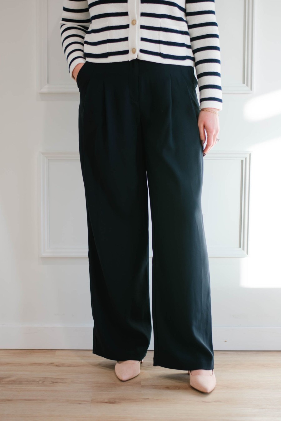 Bottoms madaboutstyle | Navy Pin Tucked Trousers