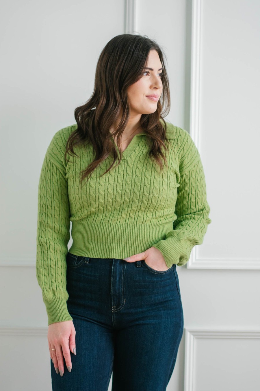 Tops madaboutstyle | Matcha Polo Knit Sweater